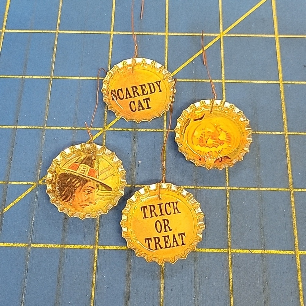 Halloween Bottle Cap Ornaments Set of 4